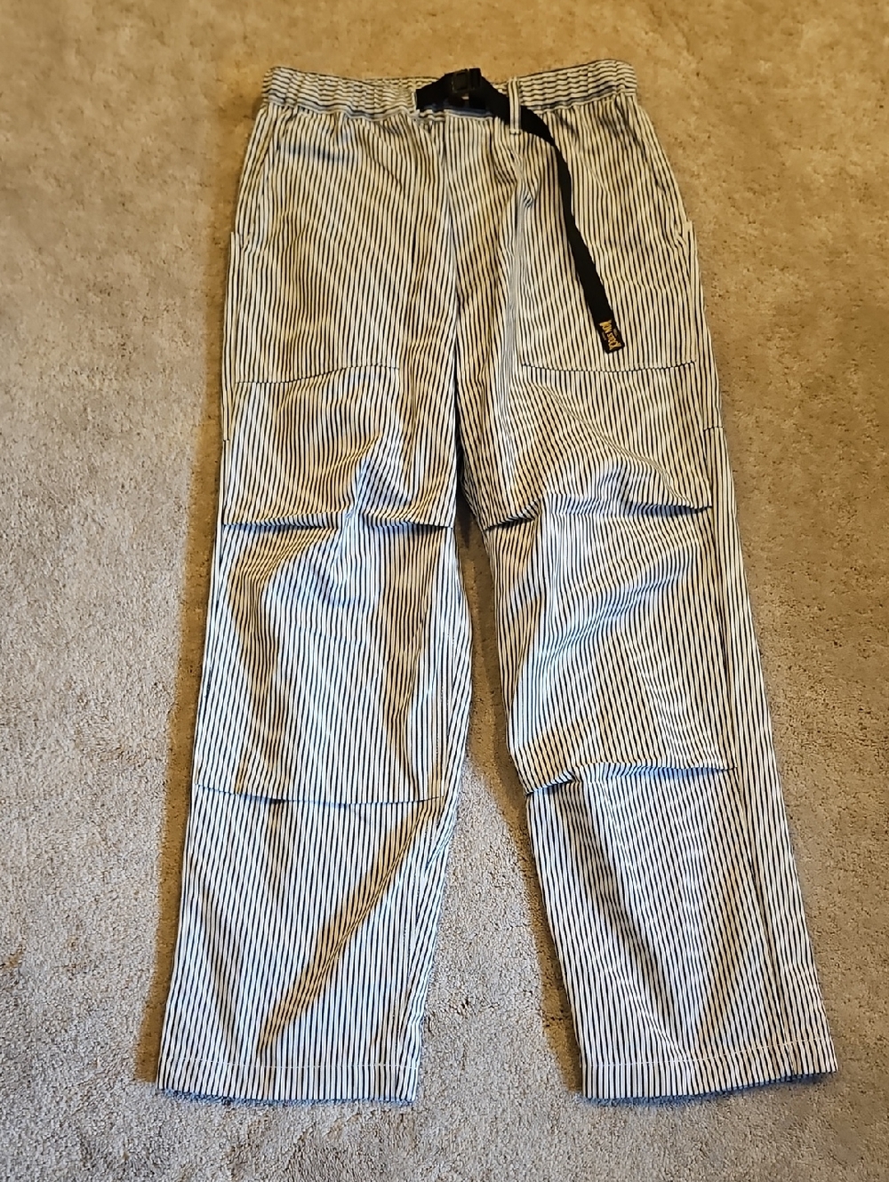 Non-Stock Striped Cargo Pants with Adjustable Belt - Navy/Cream